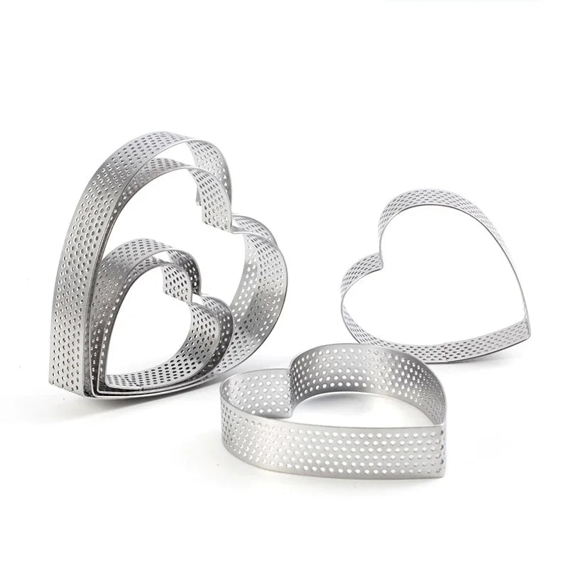 6-Piece Heart Tart Ring Set | Perforated Stainless Steel Molds Tart Ring Mold Set Axl