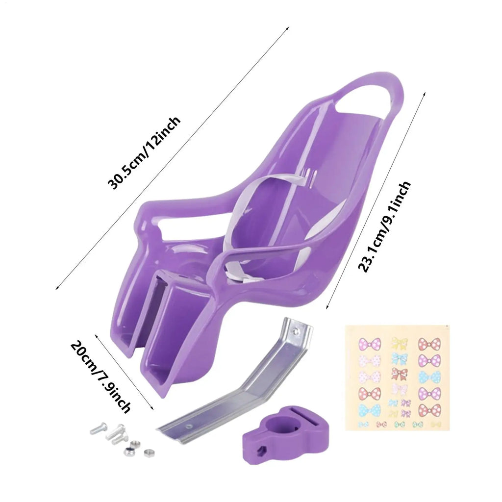 Girls Bike Doll Seat Carrier with DIY Decals – Pink & Purple Doll Bike Seat Axl