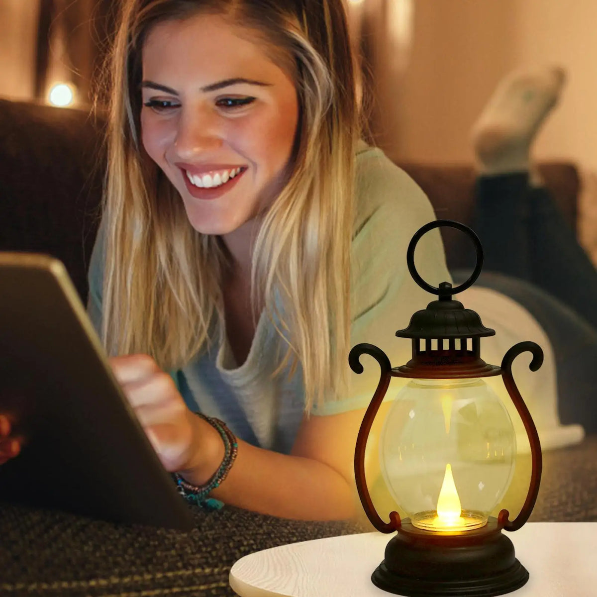 Retro Battery Powered LED Desk Lamp – Portable Vintage Lantern Retro LED Lantern Axl
