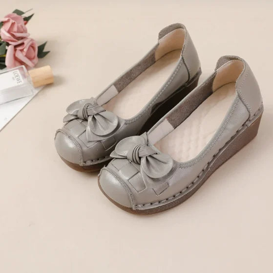 Women's Wedge Loafers – Bowknot Slip-On Pumps, Non-Slip Wedge Loafer Pumps Axl Gray 35