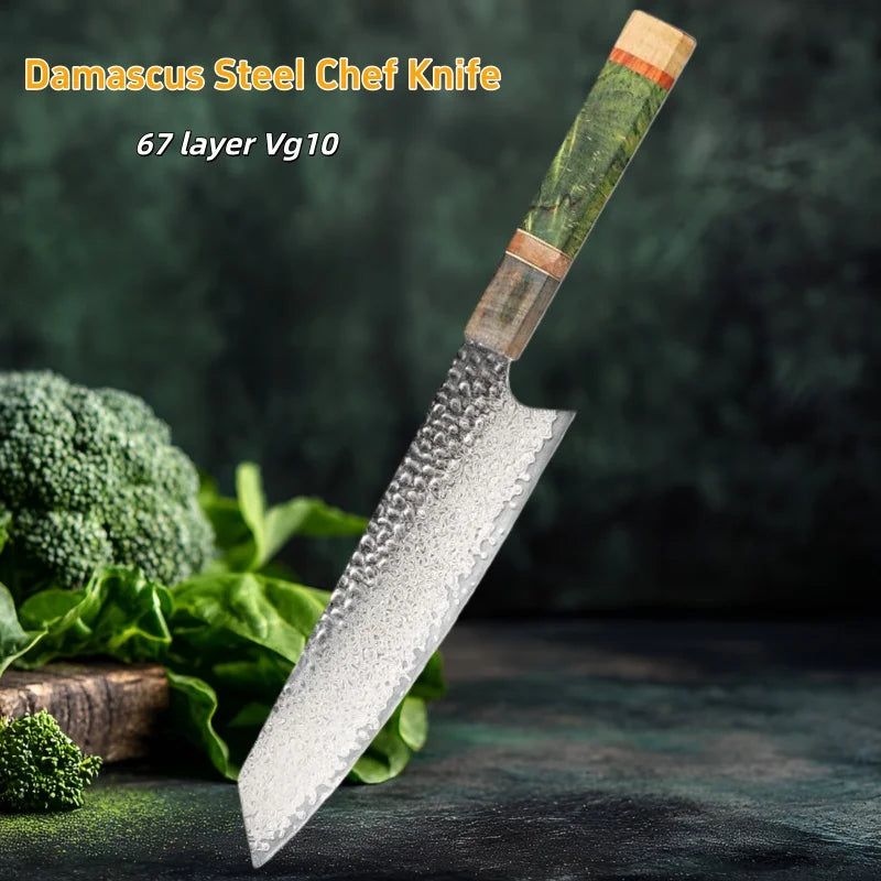 8-Inch 67-Layer VG10 Damascus Chef Knife – Wood Handle Damascus Chef Knife Axl
