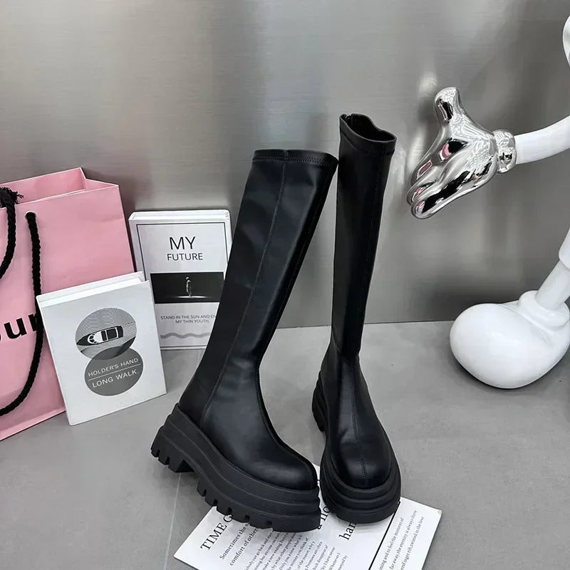 Women's Winter Knee-High Platform Boots – Back Zip Plush Lined Knee-High Platform Boots Axl