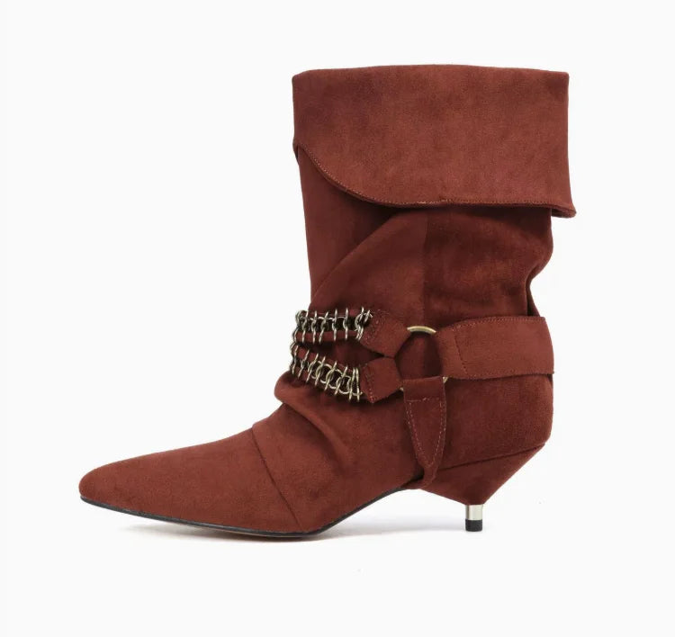 Women's Retro Pointed Toe Kitten Heel Ankle Boots | Suede Women's Ankle Boots Axl dark brown 37