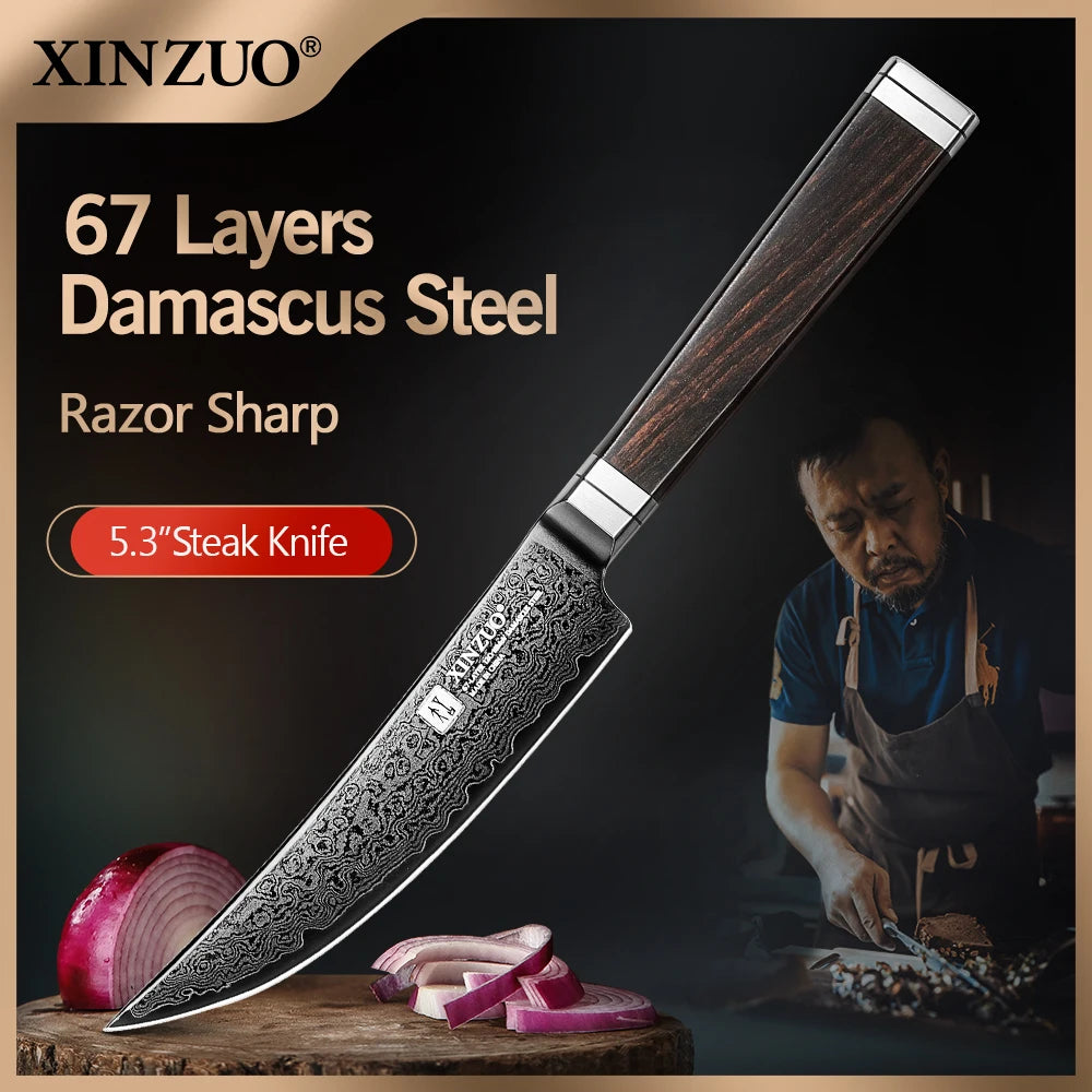 XINZUO 67-Layer Damascus Steak Knife – Ebony Handle 5.3" Damascus Steak Knife Axl Default Title
