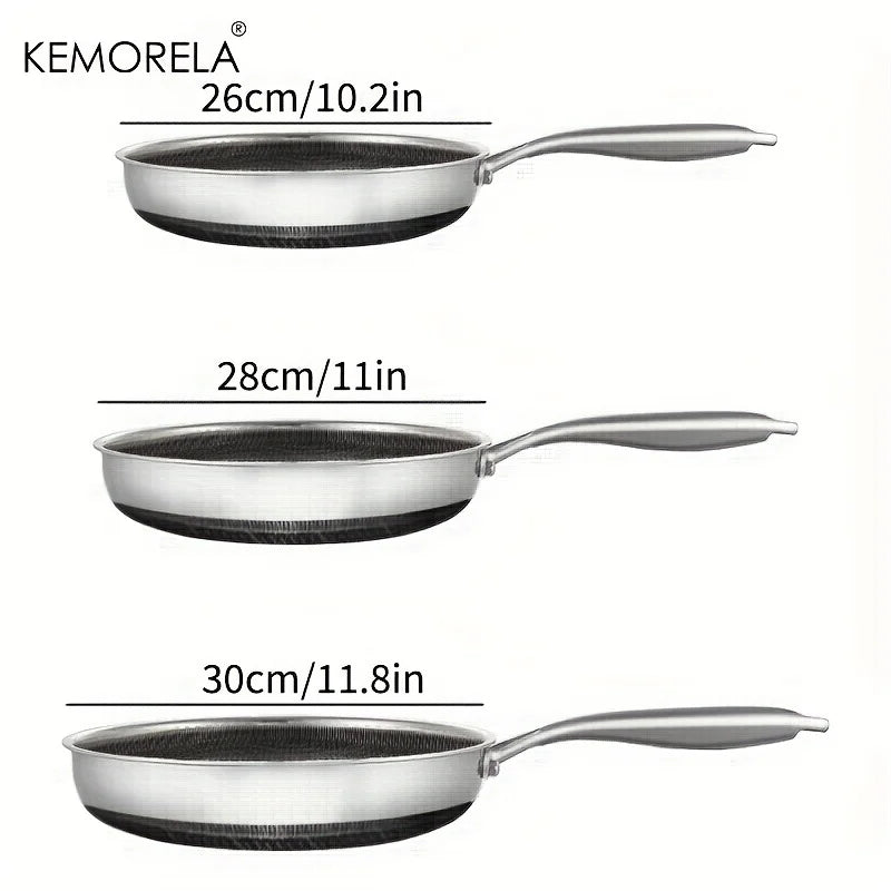 KEMORELA 316 Stainless Steel Tri-Ply Honeycomb Wok Frying Pan Stainless Steel Skillet Axl