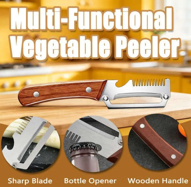 3-in-1 Oak Handle Stainless Steel Peeler for Fruit & Veg Fruit Peeler Knife Axl