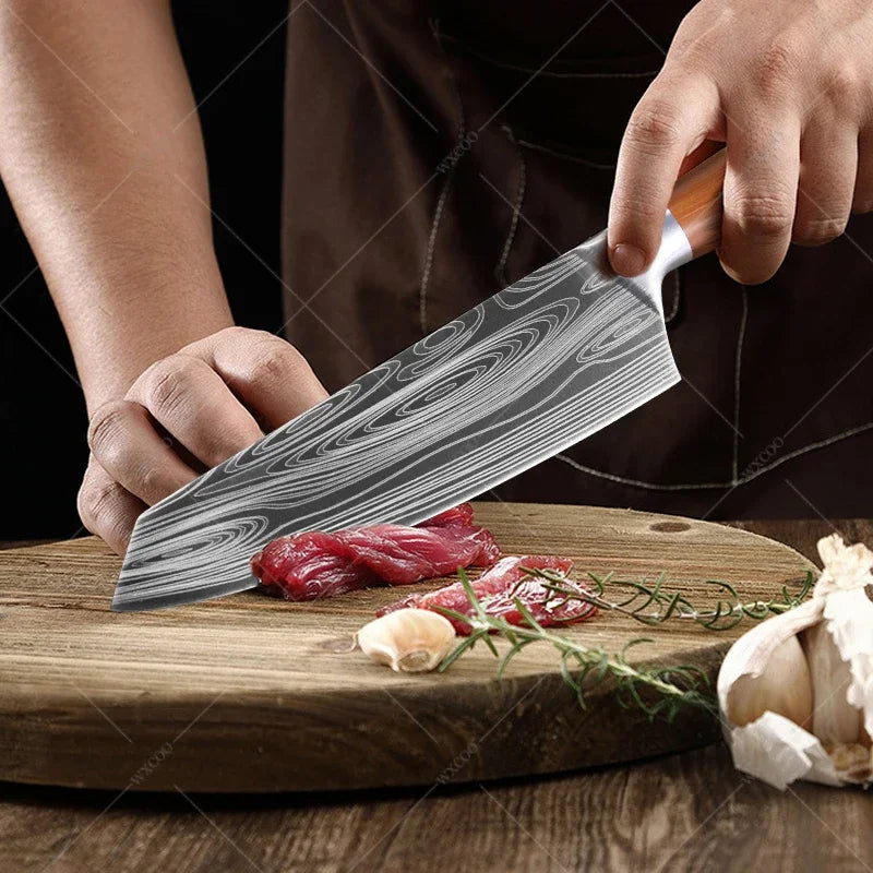 Japanese Damascus Pattern Chef Knife Set – Stainless Steel Kitchen Knife Set Axl