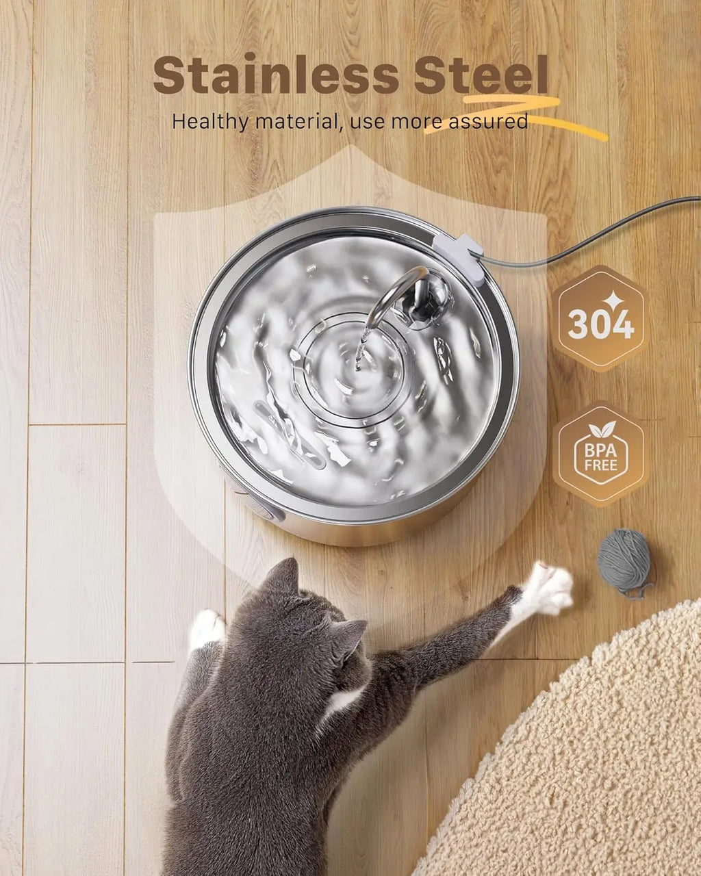 Stainless Steel Cat Water Fountain – Quiet Pet Drinking Dispenser Pet Water Fountain Axl