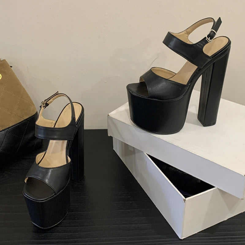 Women's 18CM Platform High Heel Sandals | Buckle Strap Party Platform Heel Sandals Axl