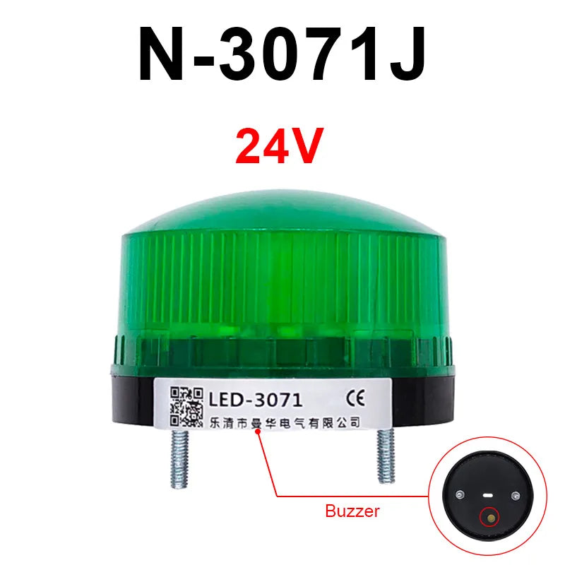 LED Strobe Warning Light with Buzzer | 12V 24V 220V IP44 Strobe Warning Light Axl Green-24V-Buzzer