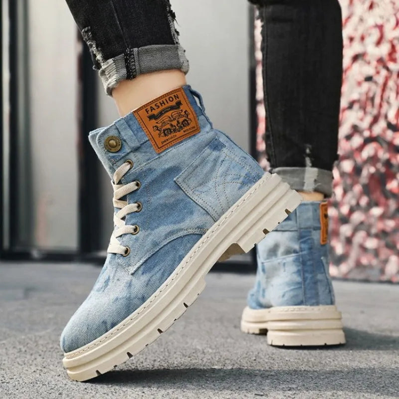 Men's High Top Canvas Sneaker Boots | British Style Plus Size High Top Canvas Boots Axl