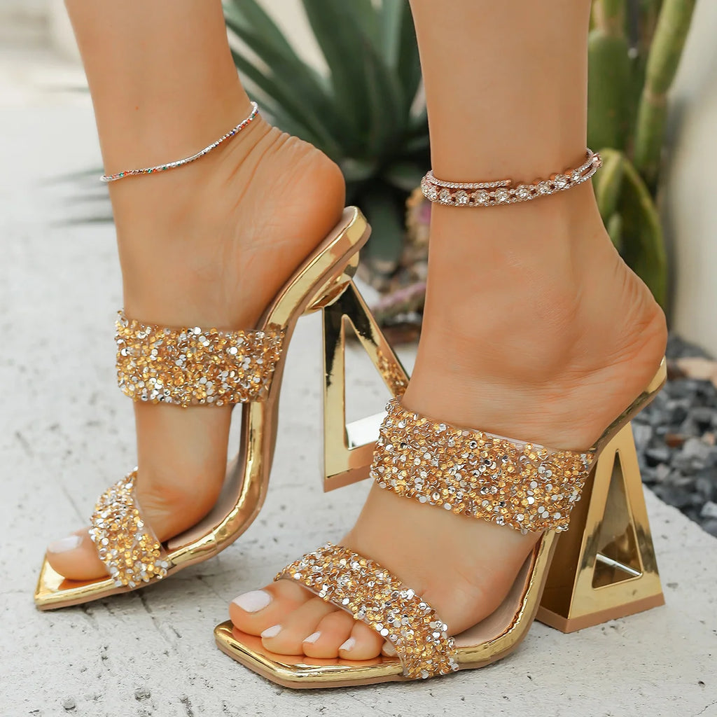 Women's Rhinestone Sequin Slip-On Sandals | Elegant Summer Heels Women's Sandals Axl
