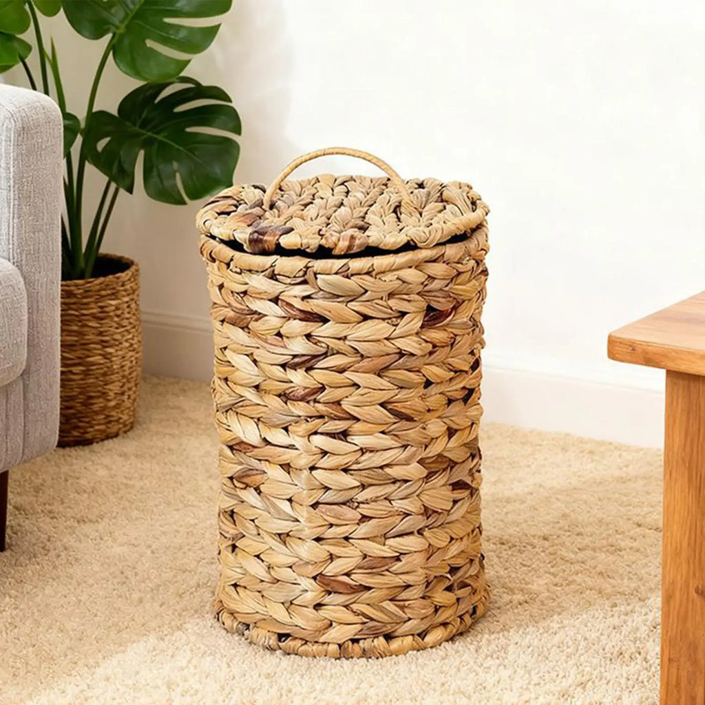 Woven Gourd Grass Waste Basket – Round Rattan Trash Can Woven Waste Basket Axl