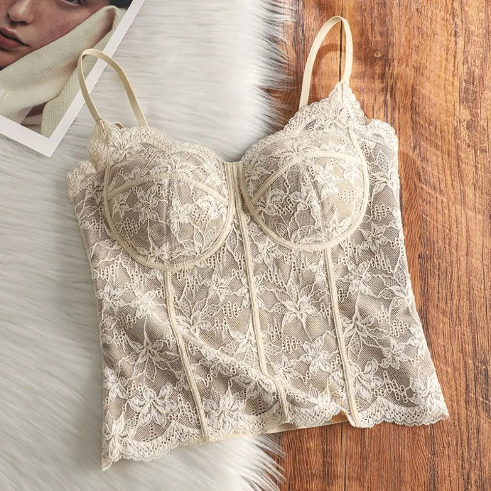 Mesh Floral Lace Crop Camisole Top with Pads | Women's Summer Vest Lace Crop Camisole Axl