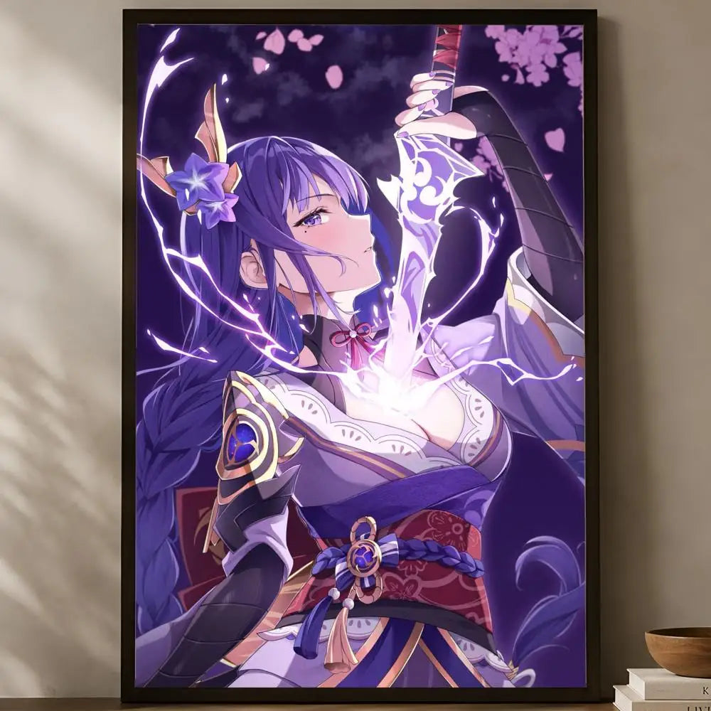 Genshin Impact Raiden Shogun HD Self-Stick Wall Art Poster Anime Wall Poster Axl White11 30X40cmNoframe