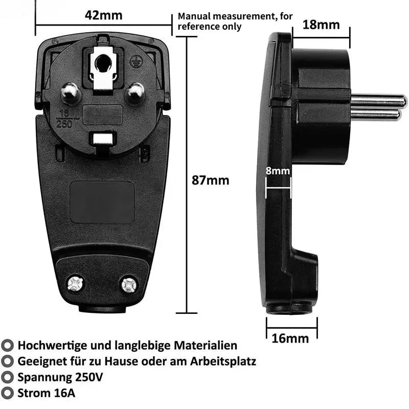 Ultra-Slim Euro Universal Plug – German & French Self-Assembly Electrical Plug Axl