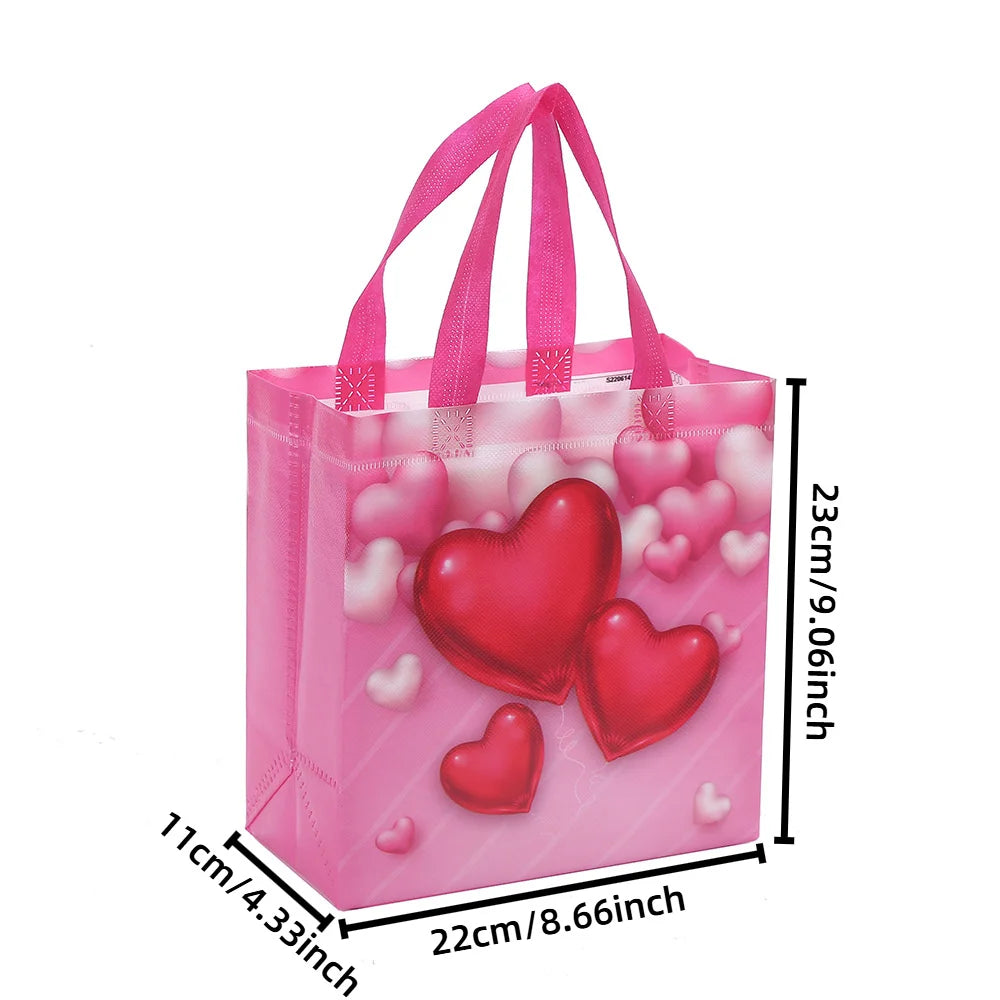 Pink Heart Non-Woven Tote Bags – 8pc Reusable Gift Bags Reusable Gift Bags Axl