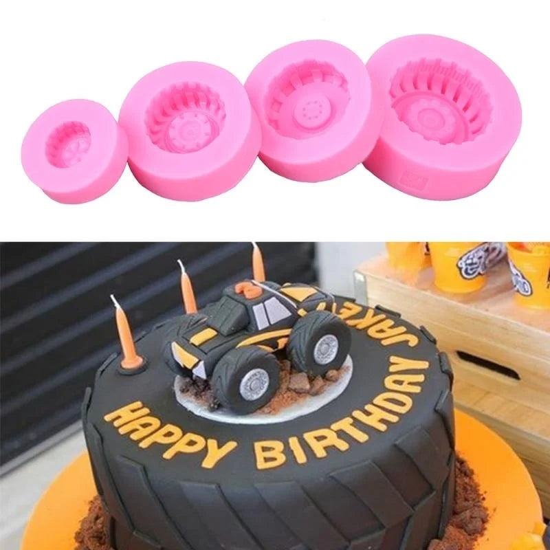 4-Piece Silicone Tire Wheel Pattern Cake Mold Set | DIY Baking Silicone Baking Mold Axl