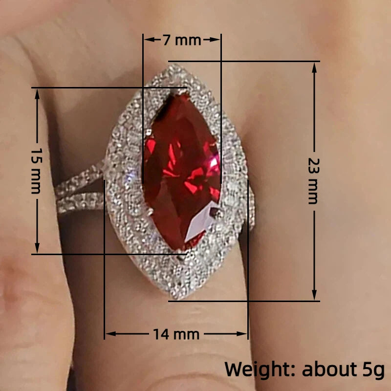 Huitan Marquise Red CZ Iced Out Ring for Women | Sizes 5–14 Fashion Ring Axl