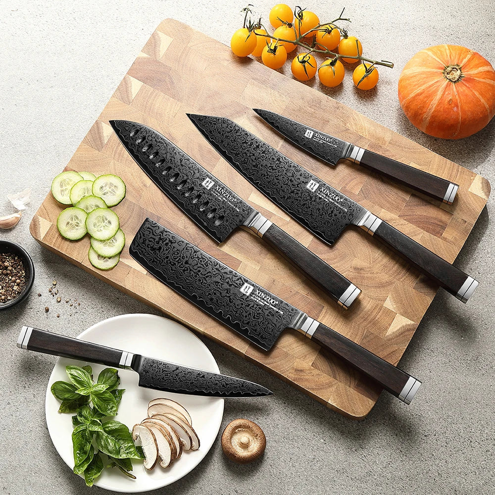 XINZUO 5-Piece 67-Layer Damascus Steel Kitchen Knife Set Damascus Knife Set Axl