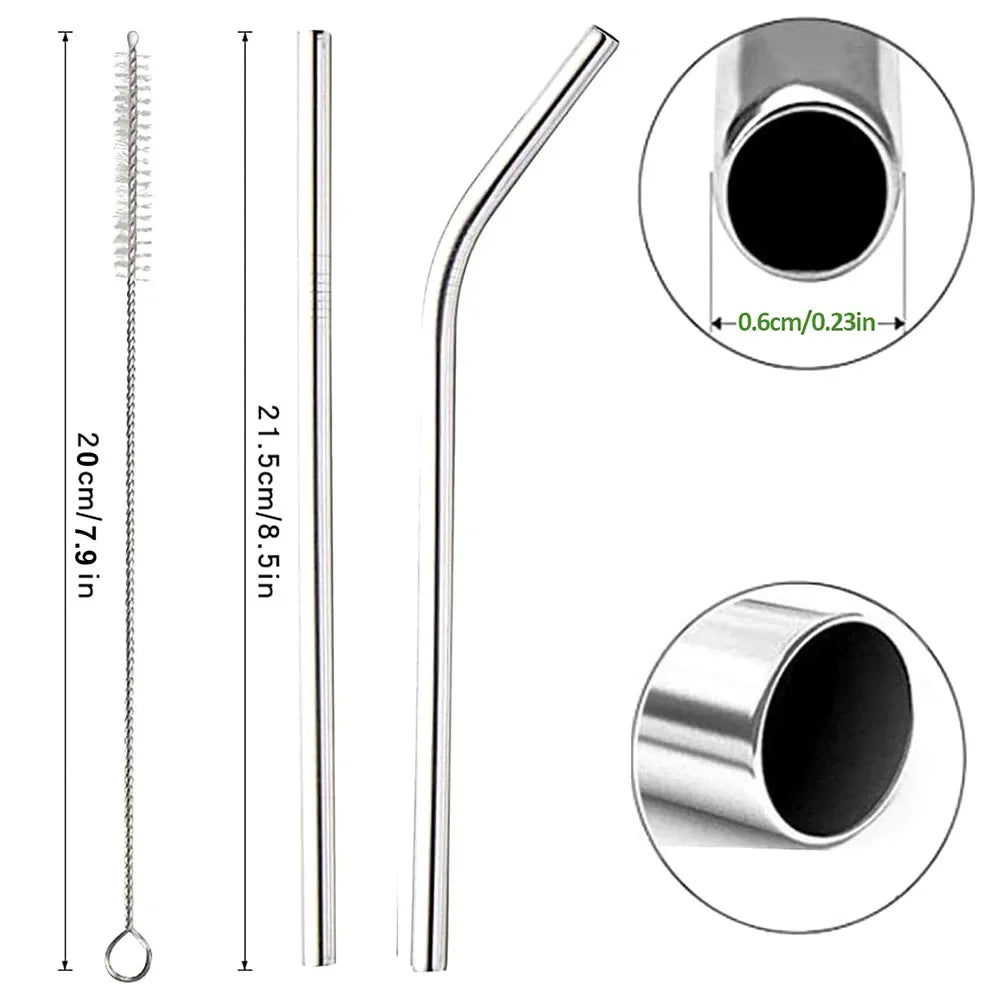 304 Stainless Steel Reusable Straws – Straight, Bent & Brush Set Reusable Metal Straws Axl