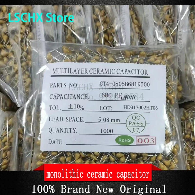1000pcs 50V Monolithic Ceramic Capacitor Kit 10PF–10UF Assorted Ceramic Capacitor Kit Axl