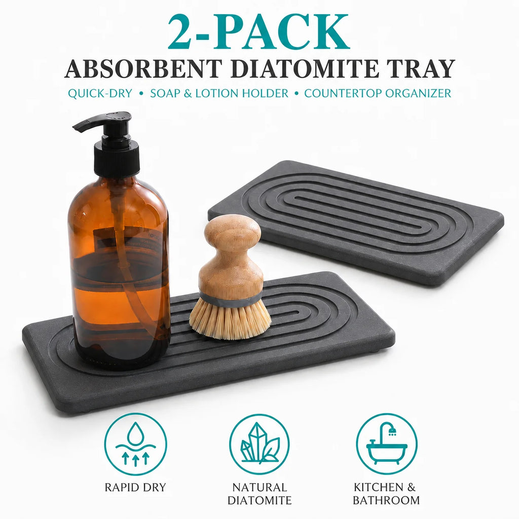 2-Pack Diatomite Drying Tray – Stone Sink Organizer Set Diatomite Drying Tray Axl