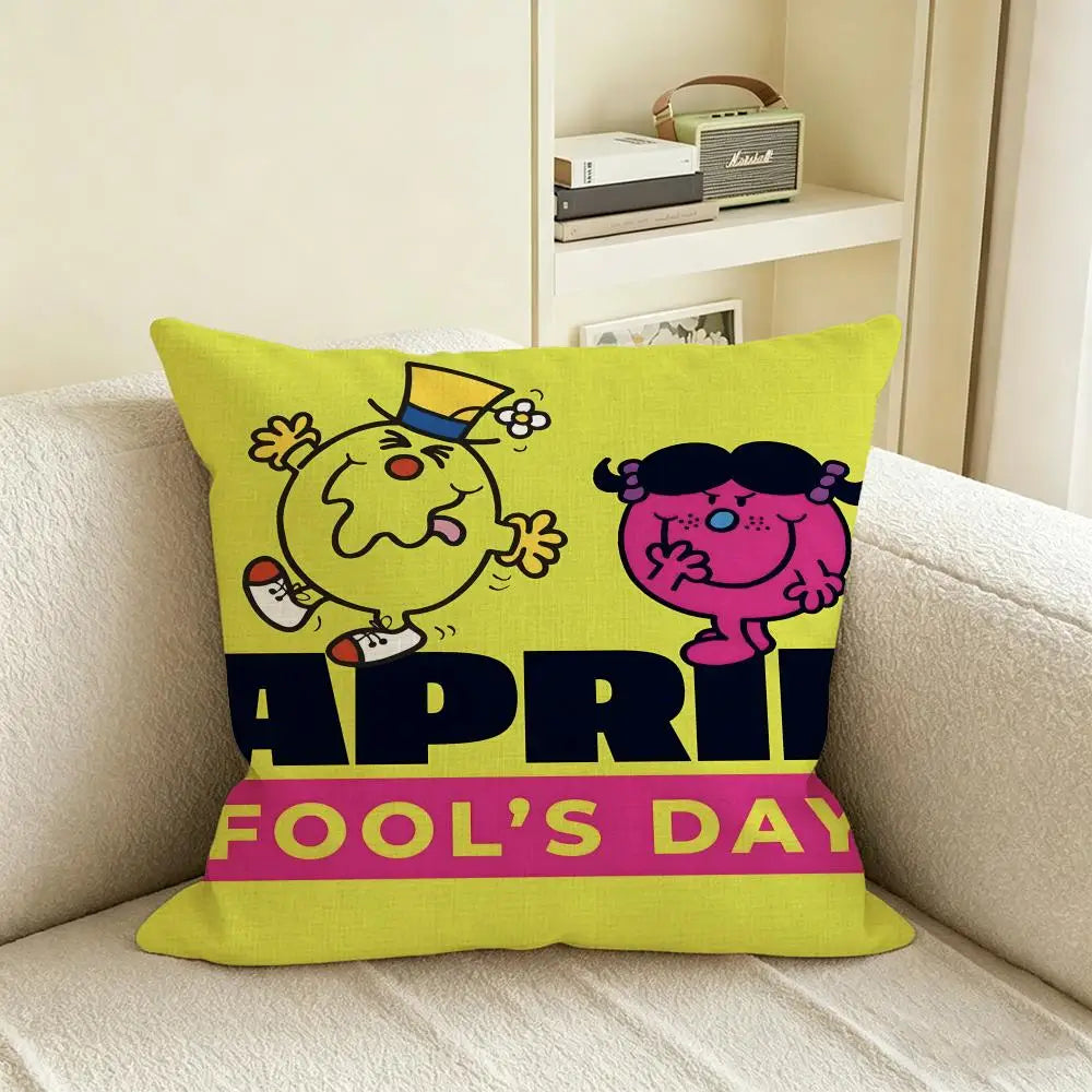 Mr. Men Little Miss Linen Cushion Cover – Sofa & Bedroom Decor Decorative Cushion Cover Axl White3 30X30cm