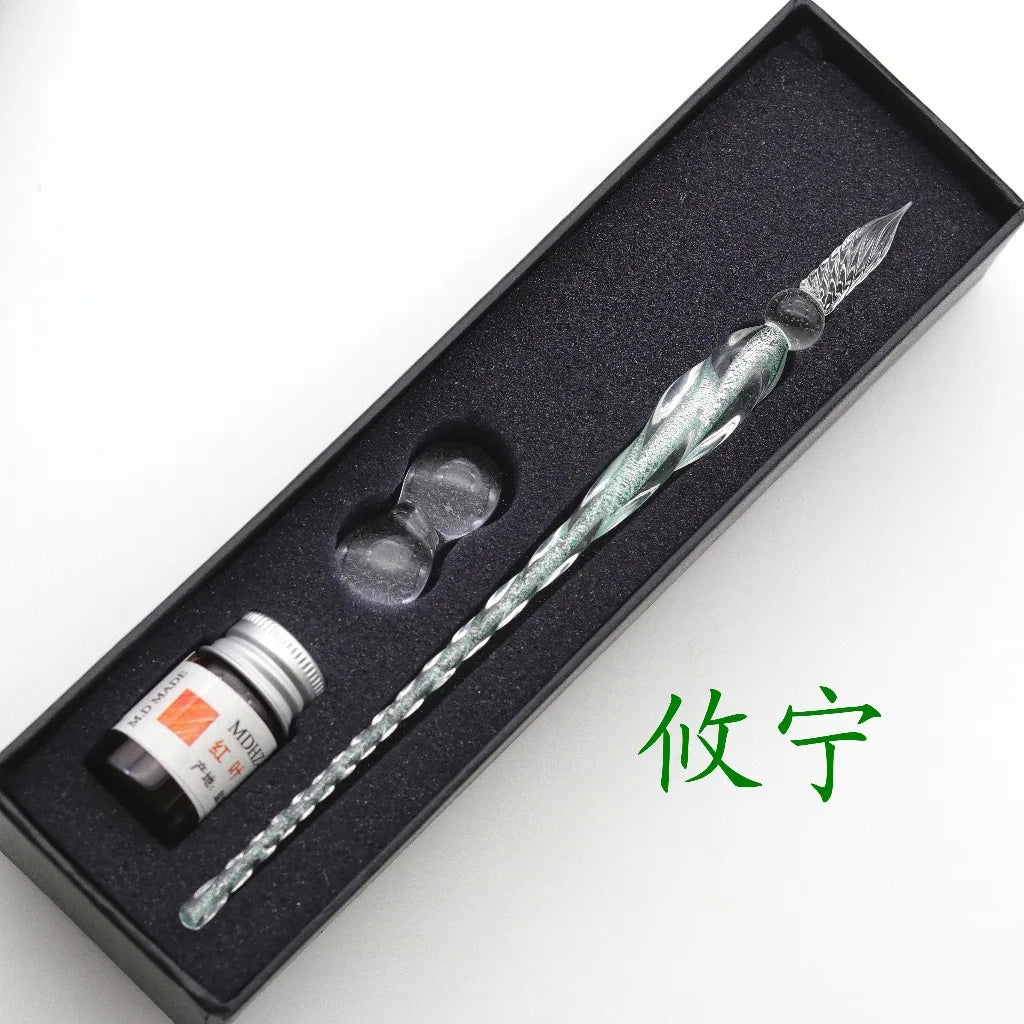 Crystal Glass Dip Pen Set with Ink & Gift Box | Calligraphy Glass Dip Pen Set Axl D