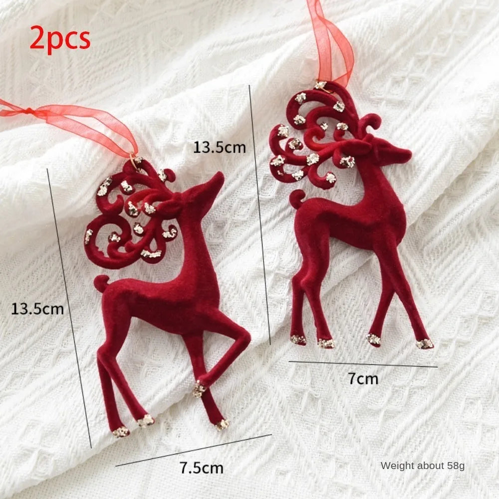 Velvet Bowknot Christmas Tree Pendant – Wine Red Holiday Decor Christmas Tree Ornament Axl 2Pcs Deer