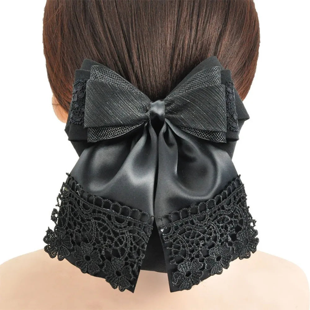 Women's Hair Bun Net with Bowknot – Elegant Elastic Headwear Hair Bun Net Axl Black--D