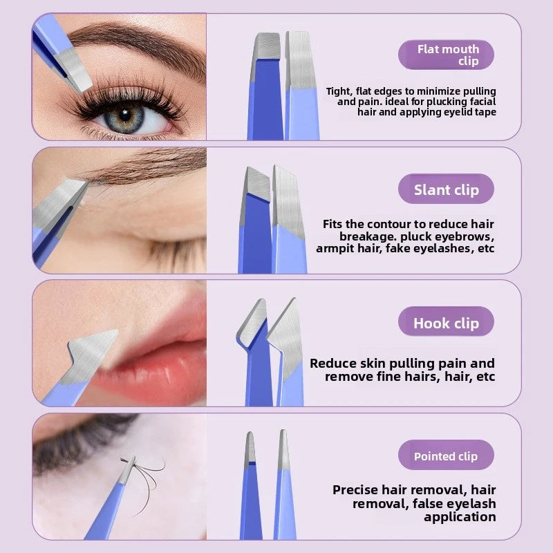 Stainless Steel Eyebrow Tweezers & Scissors Kit – Slant & Flat Eyebrow Tweezer Kit Axl