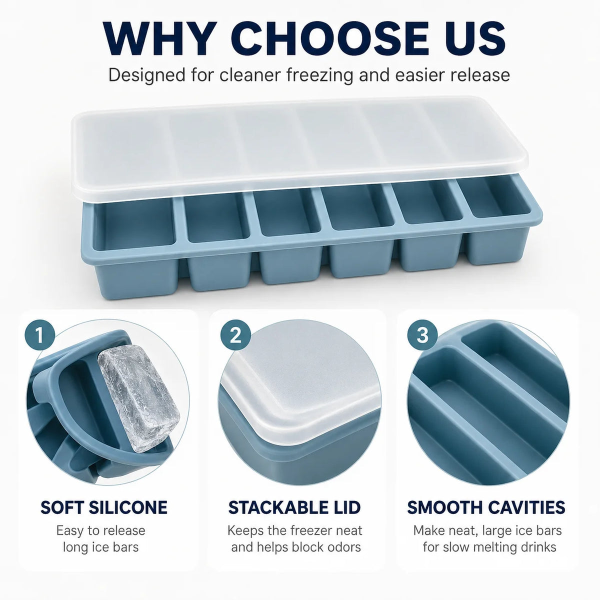 Silicone Long Ice Stick Tray with Lid – Oven Safe, Stackable Silicone Ice Tray Axl