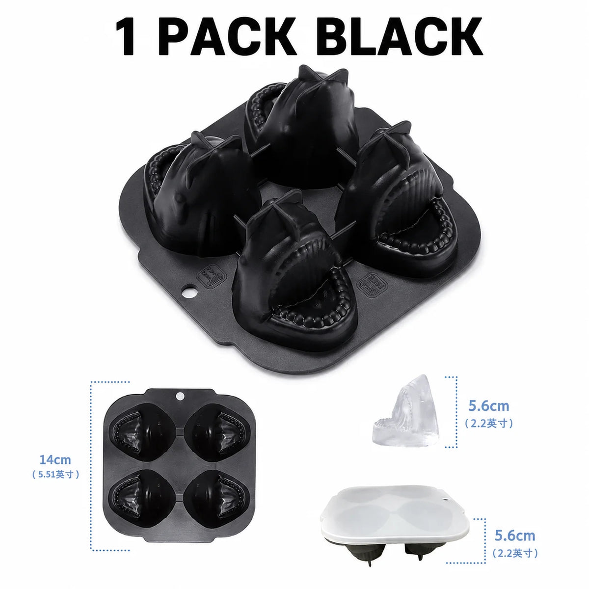 3D Shark Silicone Ice Cube Mold – Large Slow-Melt Ice Maker Ice Cube Mold Axl 1 Pack Black