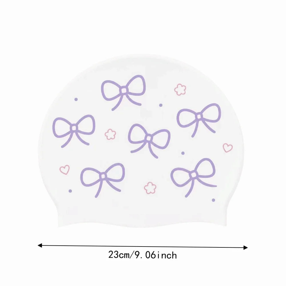 Bow Print Silicone Swim Cap – Oversized Watertight Swimming Hat Silicone Swim Cap Axl