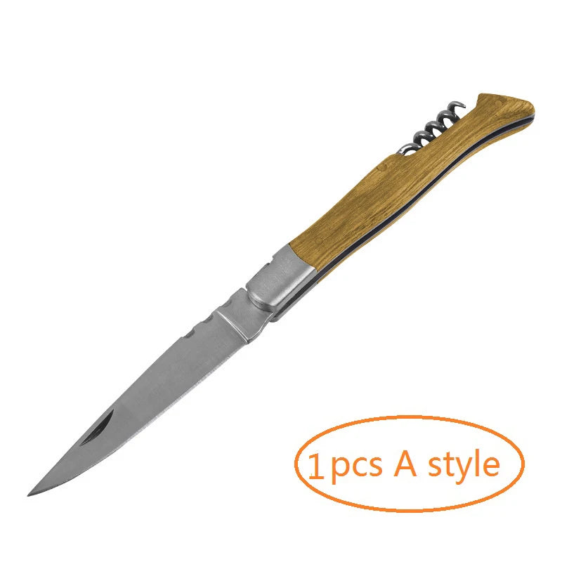 Wood Handle Folding Knife with Corkscrew | Pocket Carry Knife Folding Pocket Knife Axl 1pcs A knife