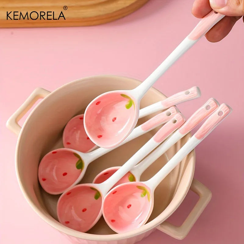 Ceramic Strawberry Spoons Set 2/4/6Pcs | KEMORELA Tableware Ceramic Spoon Set Axl