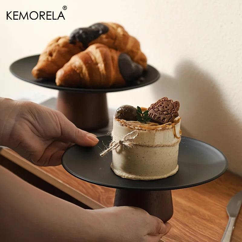 KEMORELA Acacia Wood Cake Stand – Footed Dessert Display Tray Wooden Cake Stand Axl