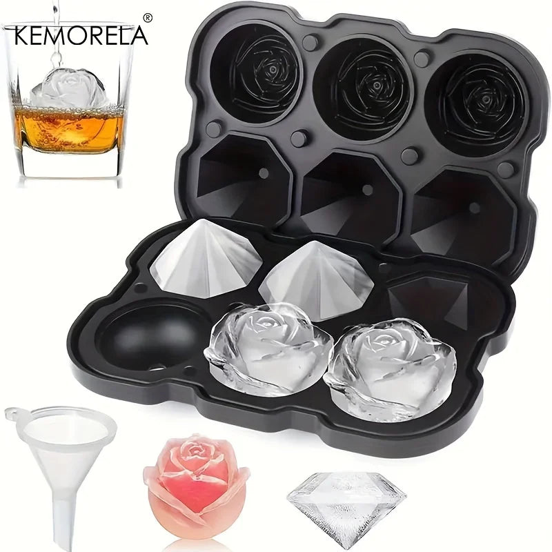 KEMORELA Diamond Rose Silicone Ice Cube Tray Mold | Bar & Home Silicone Ice Cube Tray Axl