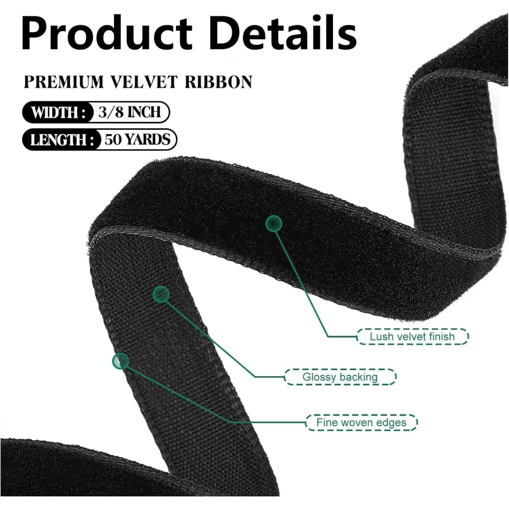 Black Velvet Ribbon 3/8 Inch Single Face 50 Yards – Craft Ribbon Velvet Craft Ribbon Axl