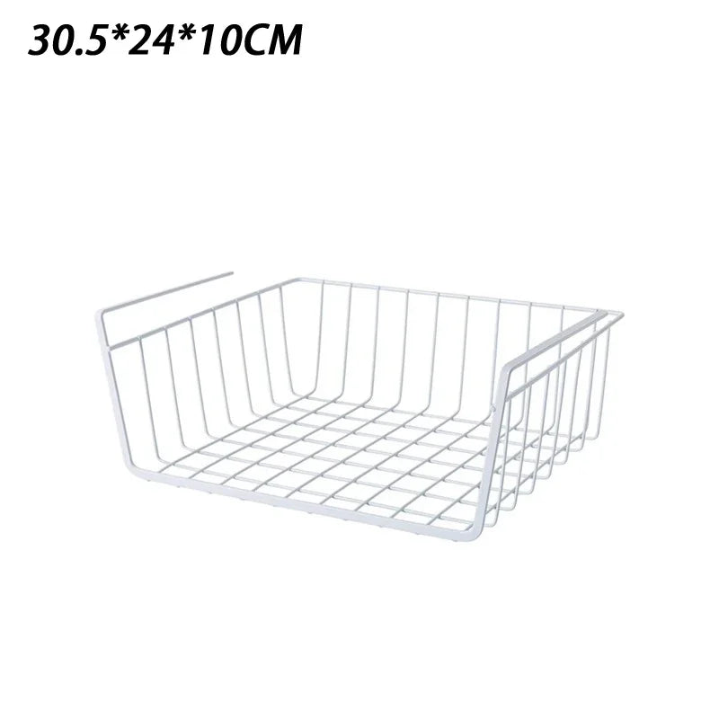 No-Drill Under-Table Hanging Iron Storage Basket & Shelf Hanging Storage Basket Axl White S