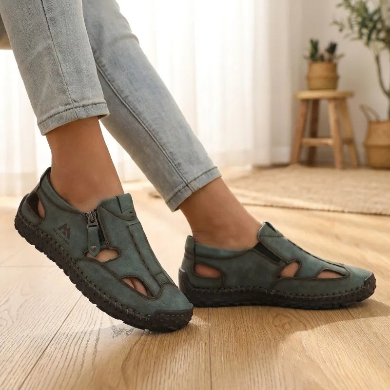 ZULIWAGN Women's Leather Roman Sandals | Thick Sole Extra Wide Leather Roman Sandals Axl