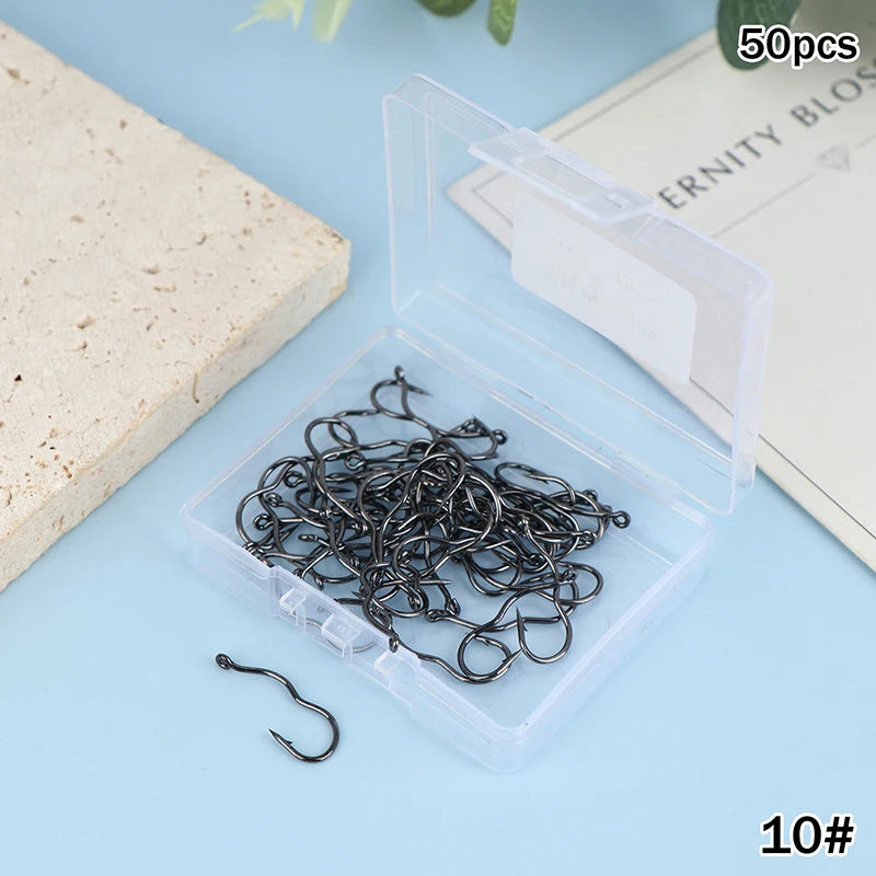 50-Pack Auto-Flip Crank Fishing Hooks | Sizes 5#–14# Steel Fishing Hooks Axl A6