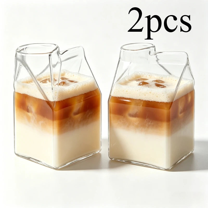 KEMORELA Milk Box Glass Cup – Novelty Transparent Drinkware Novelty Glass Cup Axl 2PCS 250ML