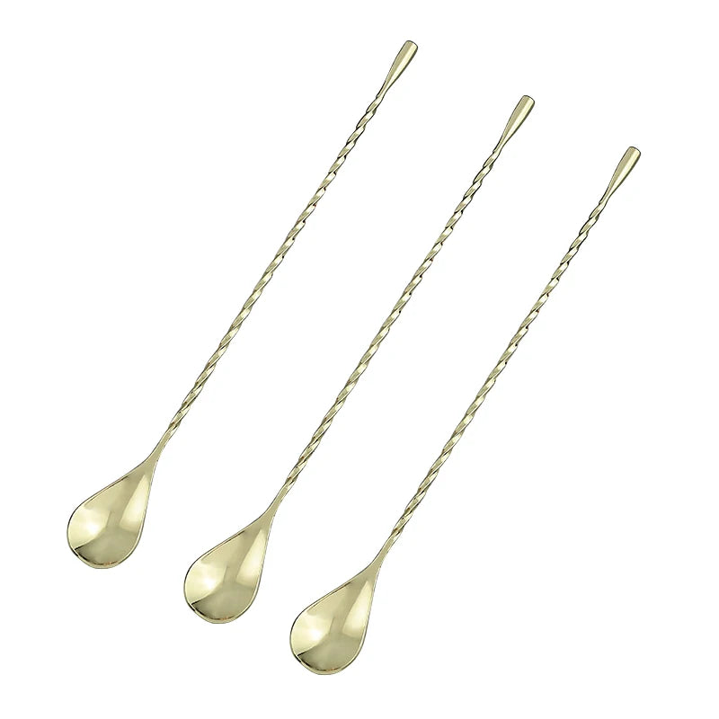 Stainless Steel Cocktail Stirring Spoon – Spiral Teardrop Bar Tool Cocktail Bar Spoon Axl 3PCS Gold