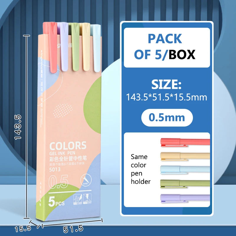 5-Pack Macaron Kawaii Gel Pens – 0.5mm Colorful Writing Set Gel Pen Set Axl A2