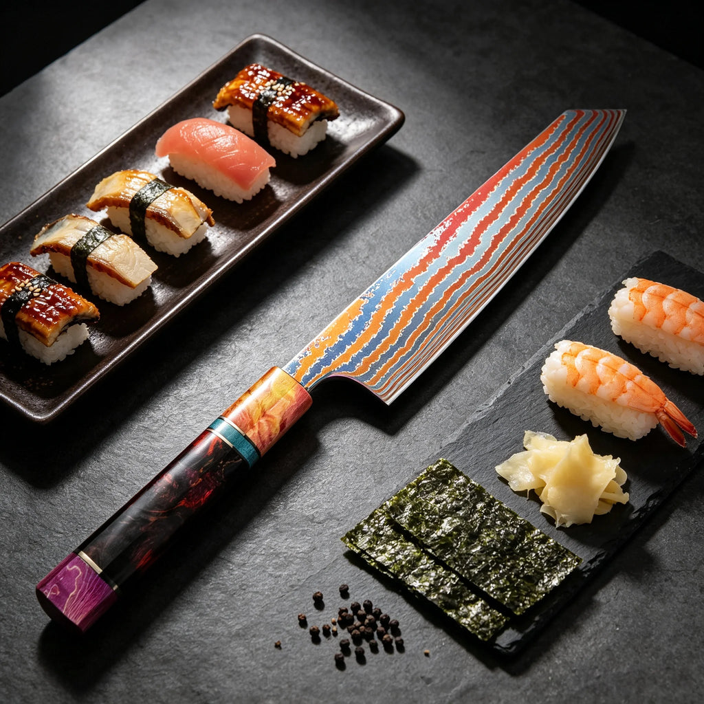 Damascus Titanium Kiritsuke Chef Knife – Sashimi & Slicing Kiritsuke Chef Knife Axl