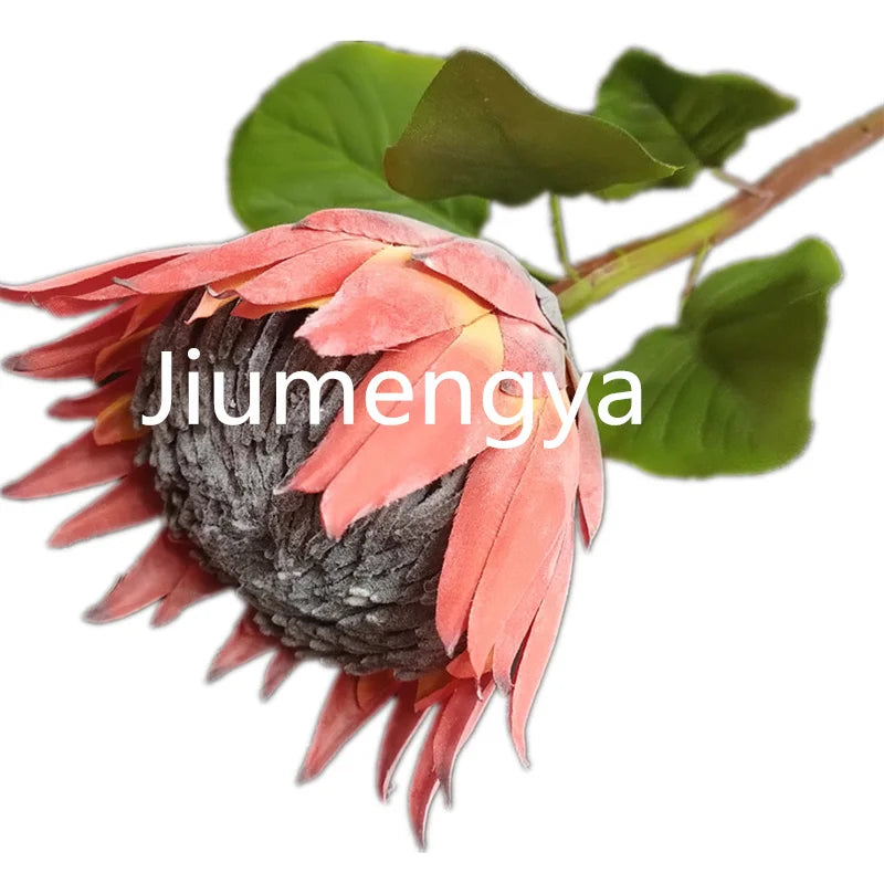 Artificial Protea Cynaroides Silk Flower Stem 63cm Flock Effect Artificial Flower Stem Axl