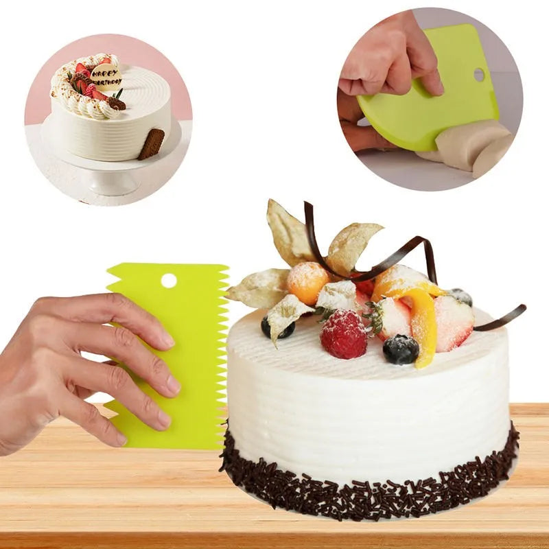 3-Piece Plastic Dough & Cream Scraper Baking Set | Cake Tools Baking Scraper Set Axl