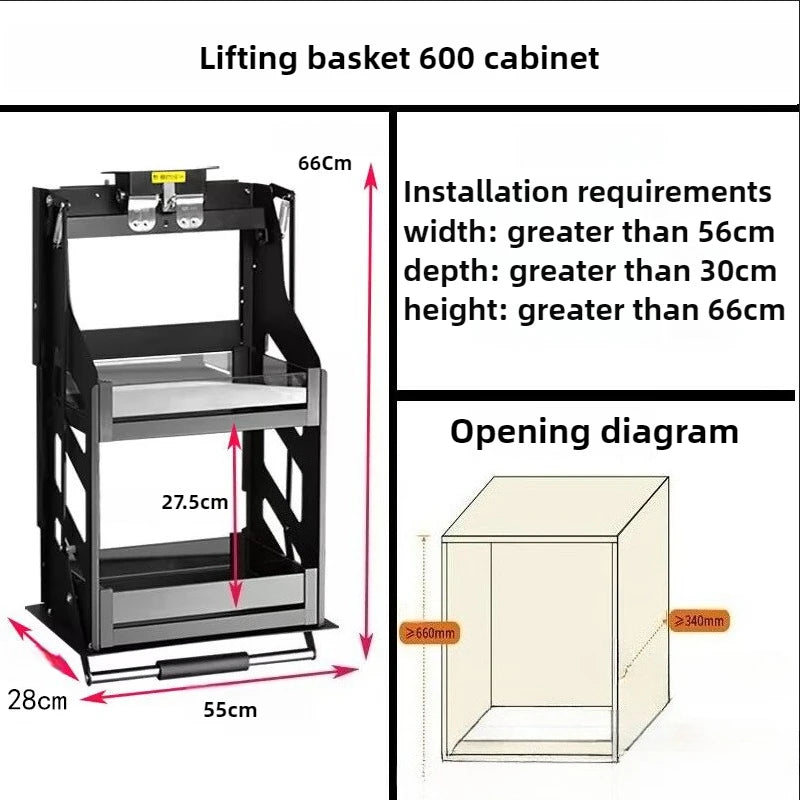 Pull-Down Cabinet Basket | Kitchen Seasoning Storage Rack Cabinet Storage Rack Axl 600 Cabinet